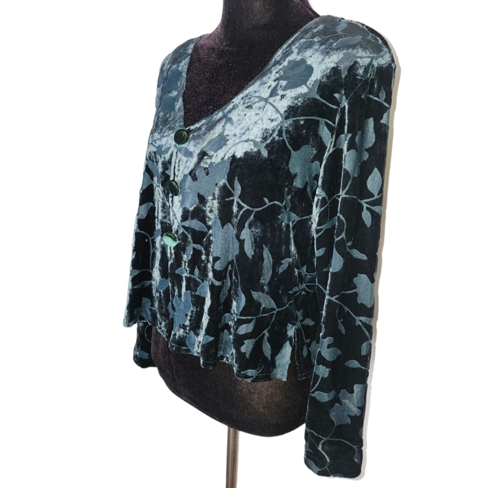 Vintage Rabbit Rabbit Rabbit Velvet Devoré Top Green Whimsygoth Size 14 - Picture 3 of 15